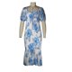 thumbnail image 3 of Vestido De Verano Vestido ajustado a media pierna para mujer Vestido de sirena con estampado floral y mangas abullonadas con volantes (Azul S) Cgtredaw para Mujer Azul T S, 3 of 9