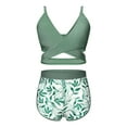 thumbnail image 3 of Miaeowve Ensemble Bikini 3 Pcs pour Filles avec Short de Plage Surf Plage Feuilles Vertes 140, 3 of 7
