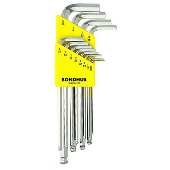 Bondhus 16936 Set of 12 Balldriver L-wrenches w/BriteGuard,Long,sizes .050-5/16"