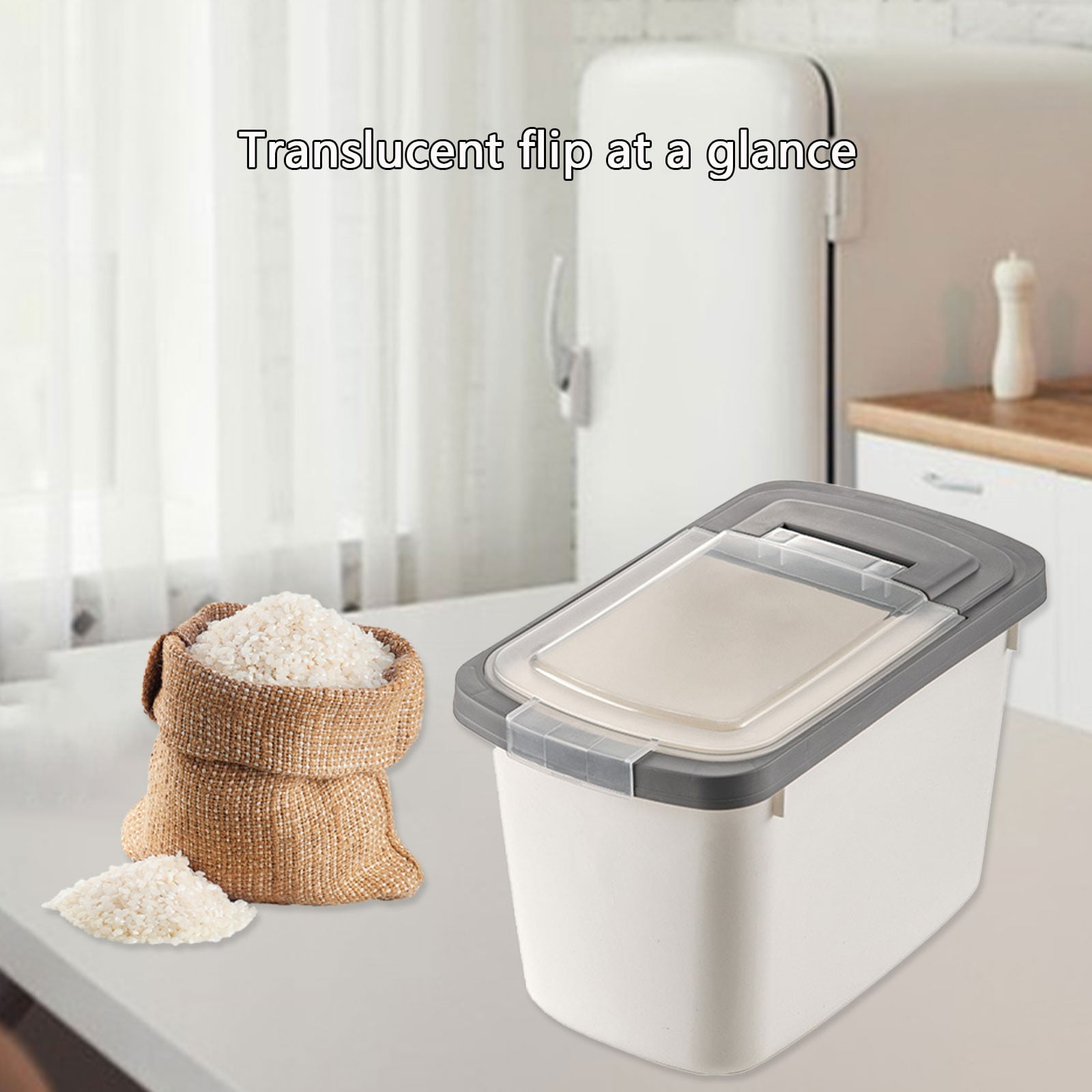 Wovilon Large Airtight Rice Container- Food Storage Cereal Container- Pet Dog Food Container With Measuring Cup- Flour Grain Container For Household