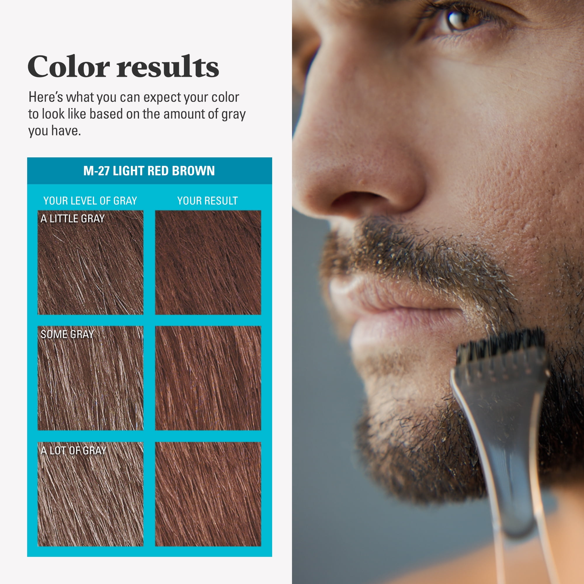 Just For Men Mustache & Beard, Beard Dye for Men with Brush Included for Easy Application, With Keratin Biotin Aloe and Coconut Oil for Healthy Facial Hair - Light Red Brown, M-27, Pack of 3