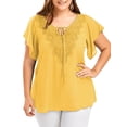 thumbnail image 2 of Innerwin T Shirt Solid Color Ladies Chiffon Tops Holiday V Neck Plus Size Tunic Blouse Yellow 3XL, 2 of 6
