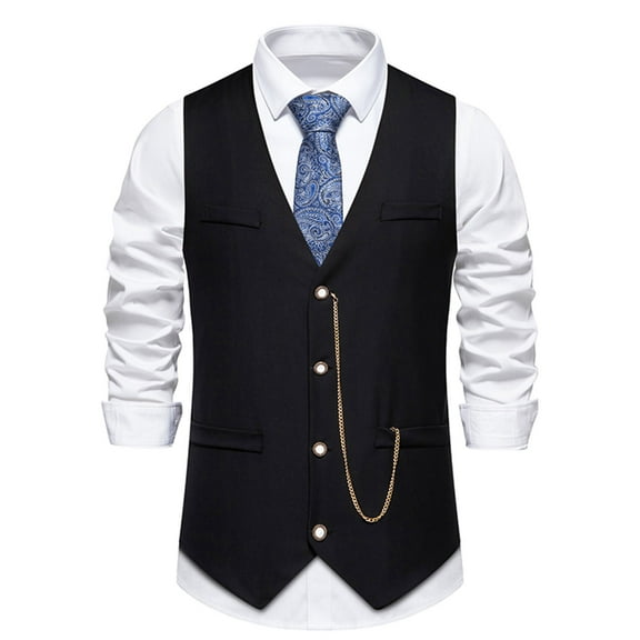 Suit Vest For Men Qiggri Men Solid Fashion Retro Have Pockets Button V-Neck Tanks Blouse Work Vest For Men
