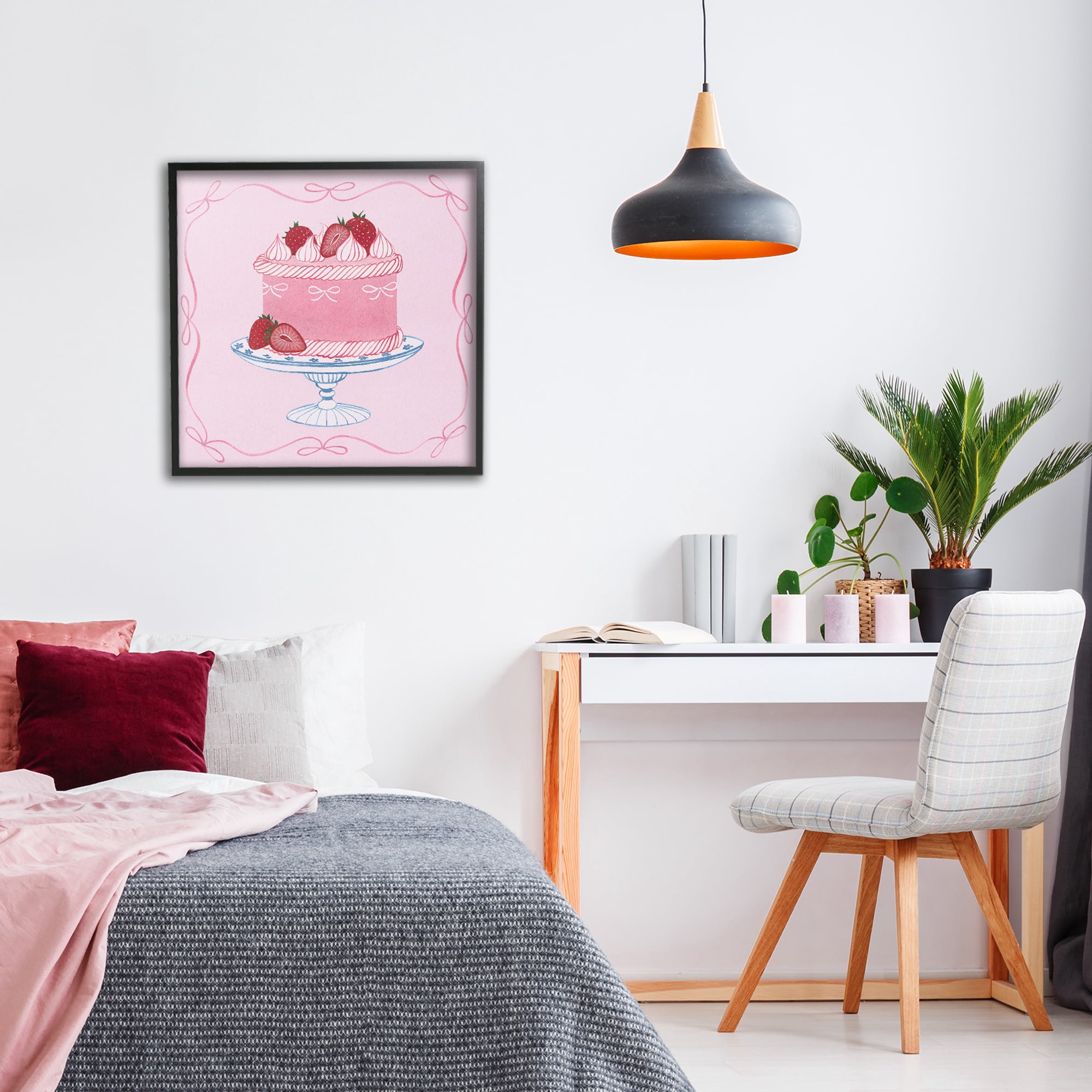 Stupell Industries Pink Strawberry Cake Black Framed Giclee Art, design by Grace Popp