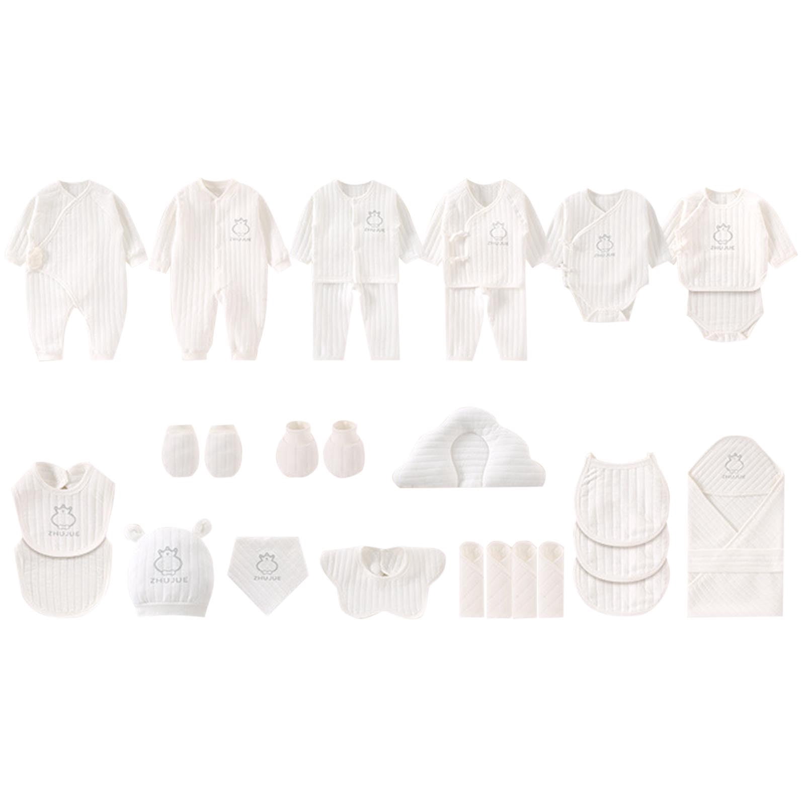 Newborn Baby Girls Boys Clothes Essentials Set (28 Pcs) Soft Cotton Infant Layette Bundle Outfits White 0-3 Month