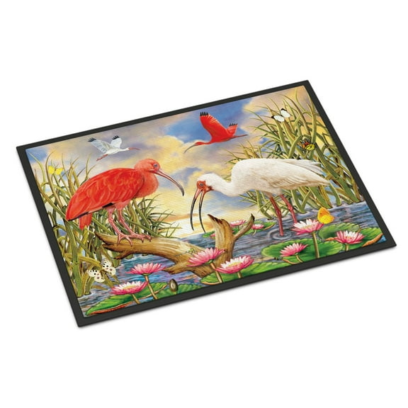 Carolines Treasures PRS4033JMAT Scarlet And White Ibis Door Mat Indoor Rug or Outdoor Welcome Mat 24x36 Doormat  36"L x