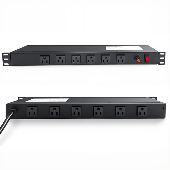 ZHANGONG 12 Outlets 1U Rack Mount PDU Power Strip, 15A Overload Protection, 10FT Cord, 45° Left Angled Flat Plug, Fits 19" Server Network & AV Racks