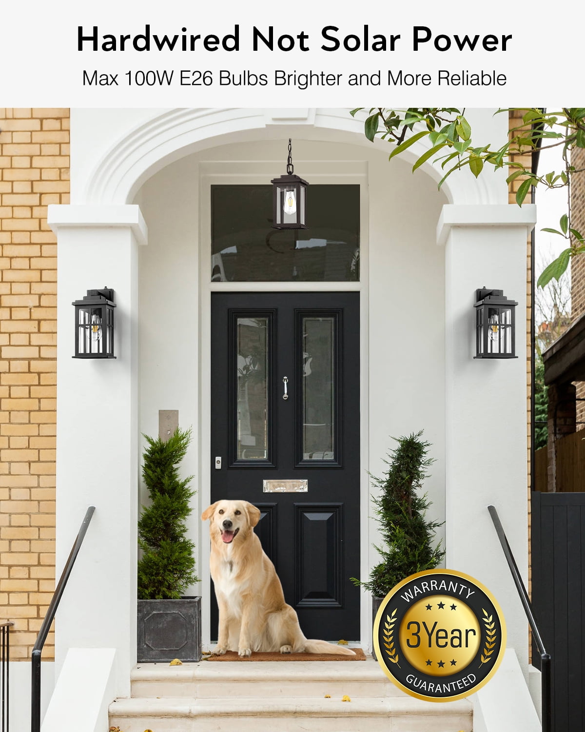 Outdoor Wall Lights Dusk to Dawn, Black Outdoor Lights for House, Waterproof Exterior Lighting Fixtures, Outdoor Light Fixture with Tempered Glass for House, Porch, Garage, Doorway