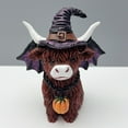 thumbnail image 6 of Happydeer 2Pcs Halloween Highland Cow Resin Figurine Wizard Hat Pumpkin Broom Cattle Statue Sculpture Holiday Party Decoration Ornament (Type B, 2pcs), 6 of 11