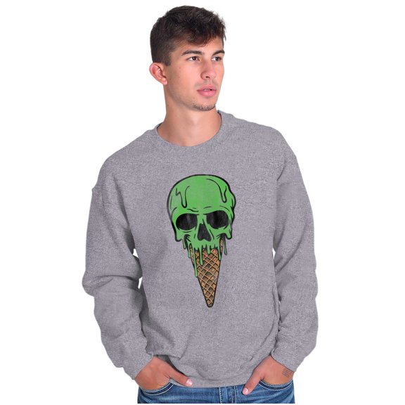 Cool Melting Skull Ice Cream Cone Unisex Plus Fleece Graphic Sweatshirt Brisco Brands 2X
