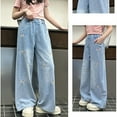 thumbnail image 5 of Ruyang Girls Bow Cute Jeans Baggy Ripped High Waist Denim Pants with Pockets Kids Wide Leg Fall Fashion Y2k Denim Trousers, 5 of 9