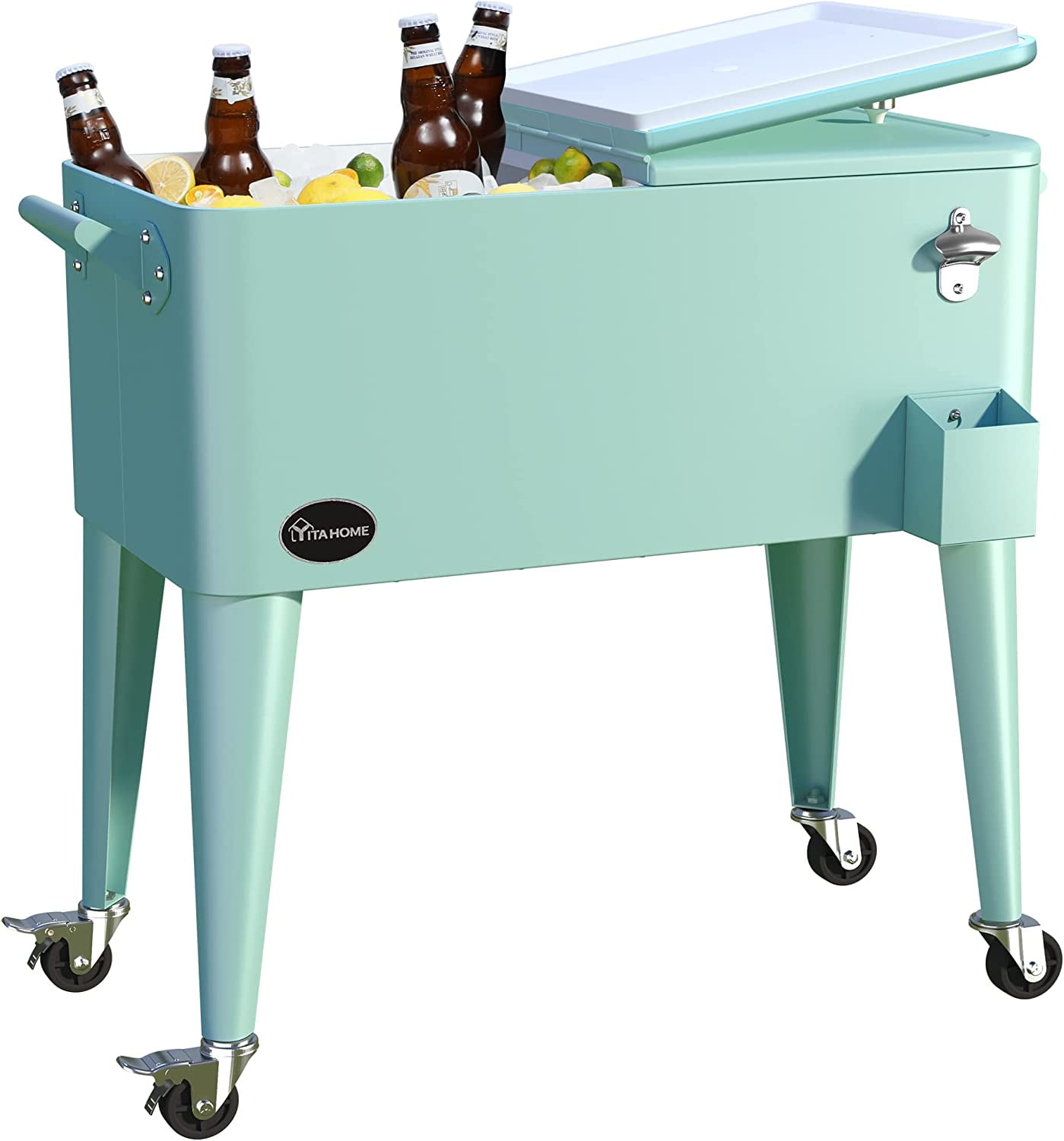 YITAHOME 80 Quart Rolling Cooler Cart with Bottle Opener Drainage
