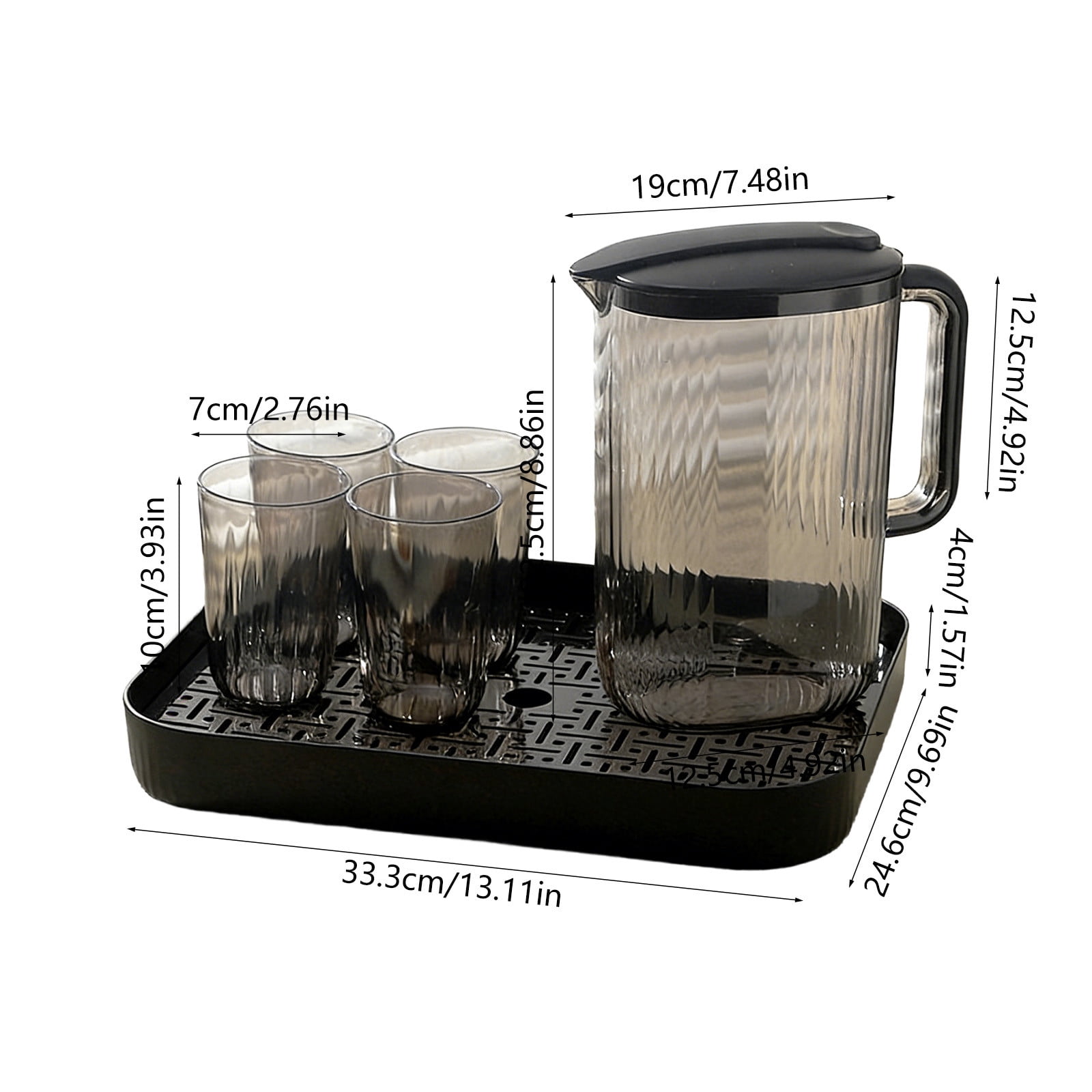 2000ML Large Capacity Cold Water Pitcher and Cup Tray Set Plastic Teapot and Fruit Tea Set Clear Beverage Jug with Drinking Utensils for Iced Tea Lemonade Party Barbecue Home Office