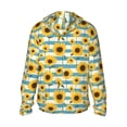 thumbnail image 3 of Uemuo White Blue Striped Sunflower Pattern Women's Full Zip UPF 50+ Sun Protection Hoodie Jacket Long Sleeve Sun Shirt Hiking Outdoor Performance with Pockets-Small, 3 of 9