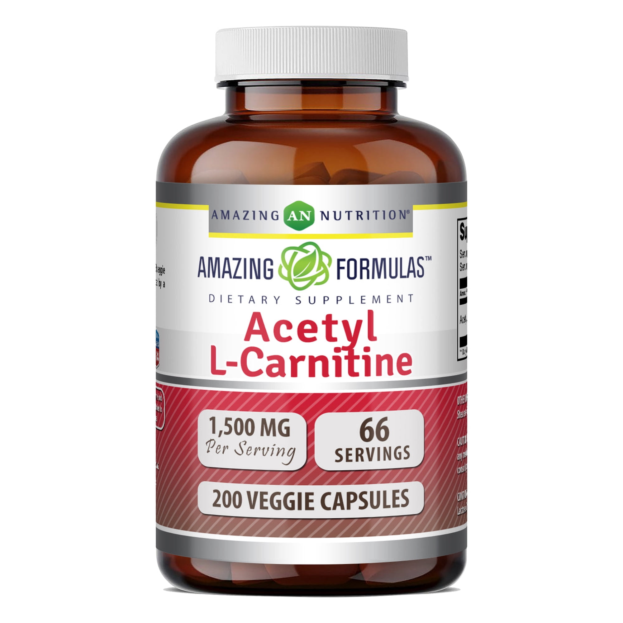 Amazing Formulas Acetyl L-Carnitine 500 Mg Per Serving 200 Veggie Capsules Supplement | Non-GMO | Gluten Free