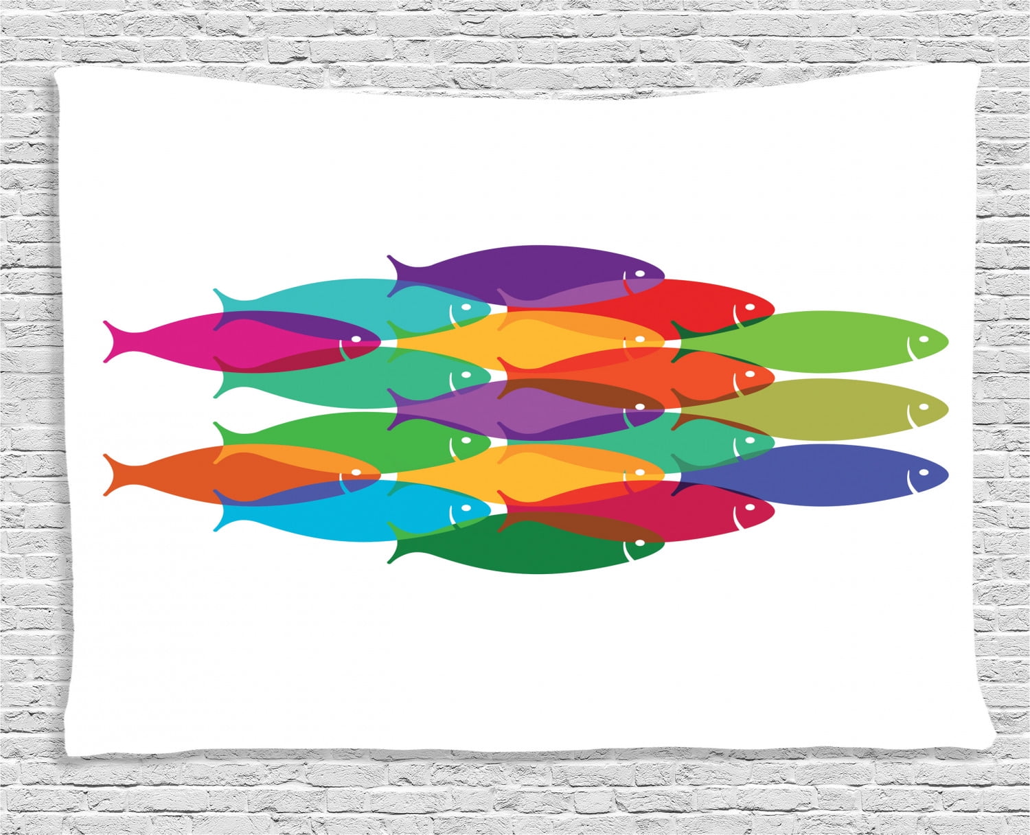 Ocean Animal Decor Tapestry, Digital Nested Fish Shoal Cluster Icon ...