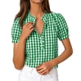thumbnail image 3 of Ichuanyi Womens Button Down Plaid Shirts Short Sleeve Loose Summer Tops Dressy Casual V Neck Business Work Blouses, 3 of 9