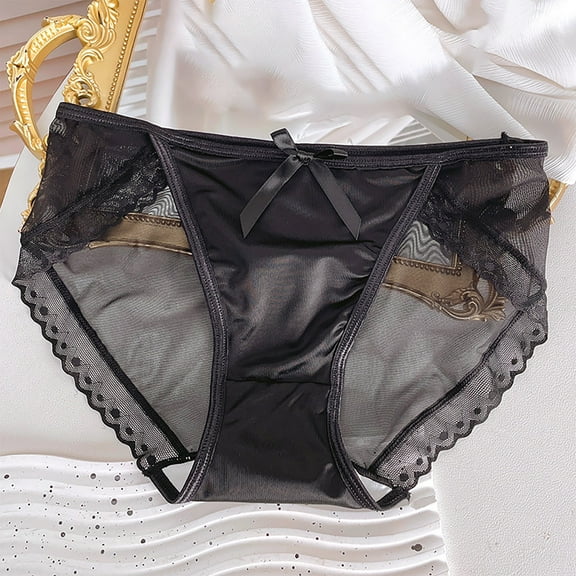 Women Panties Cotton Women's High Waist Lace Panties Sports Breathable Patchwork Underwear Briefs for Teen Girls Black L