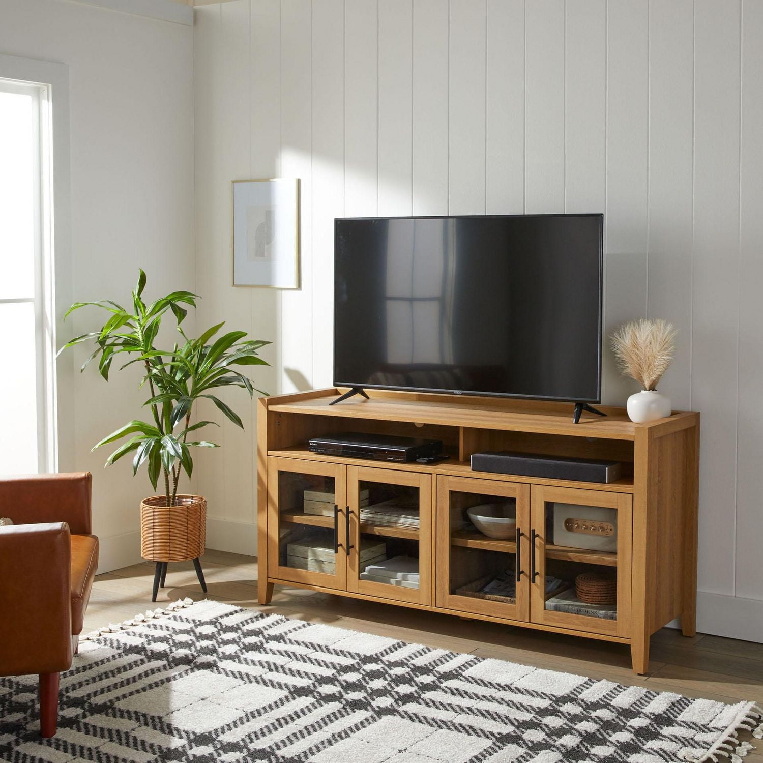 Better Homes & Gardens Refined TV Stand, Light Honey