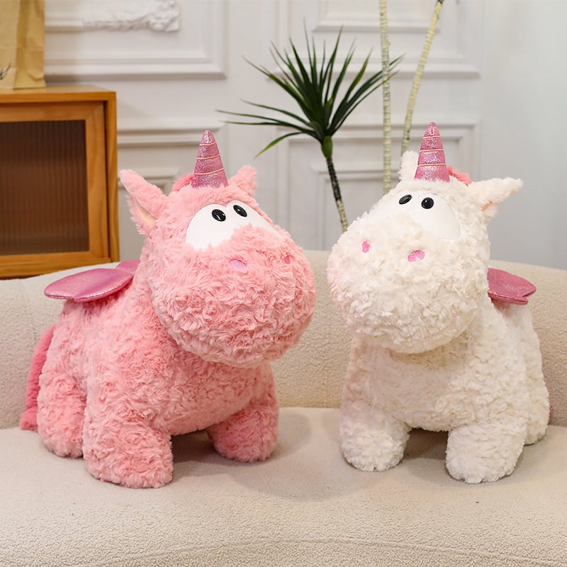 Cute Unicorn Plush Toy, Soft Fluffy Stuffed Unicorn Animal with Glitter Horn & Wings, Cuddly Cuddle Buddy for Toddlers Girls Kids, Perfect Birthday Christmas Gift