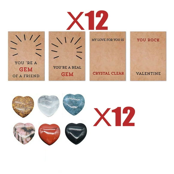 Valentines Day Gifts, Childrens Valentines Day Gifts 12Pc of Valentines Day Cards Heart Shaped Crystals Valentines Day Gift Exchange Classroom Party Gifts