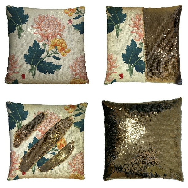 Eczjnt Branch Japanese Chrysanthemum Flowers Embroidery Autumn Garden Pillow Case Home Decor Cushion Cover 18x18 Inch Walmart Com Walmart Com