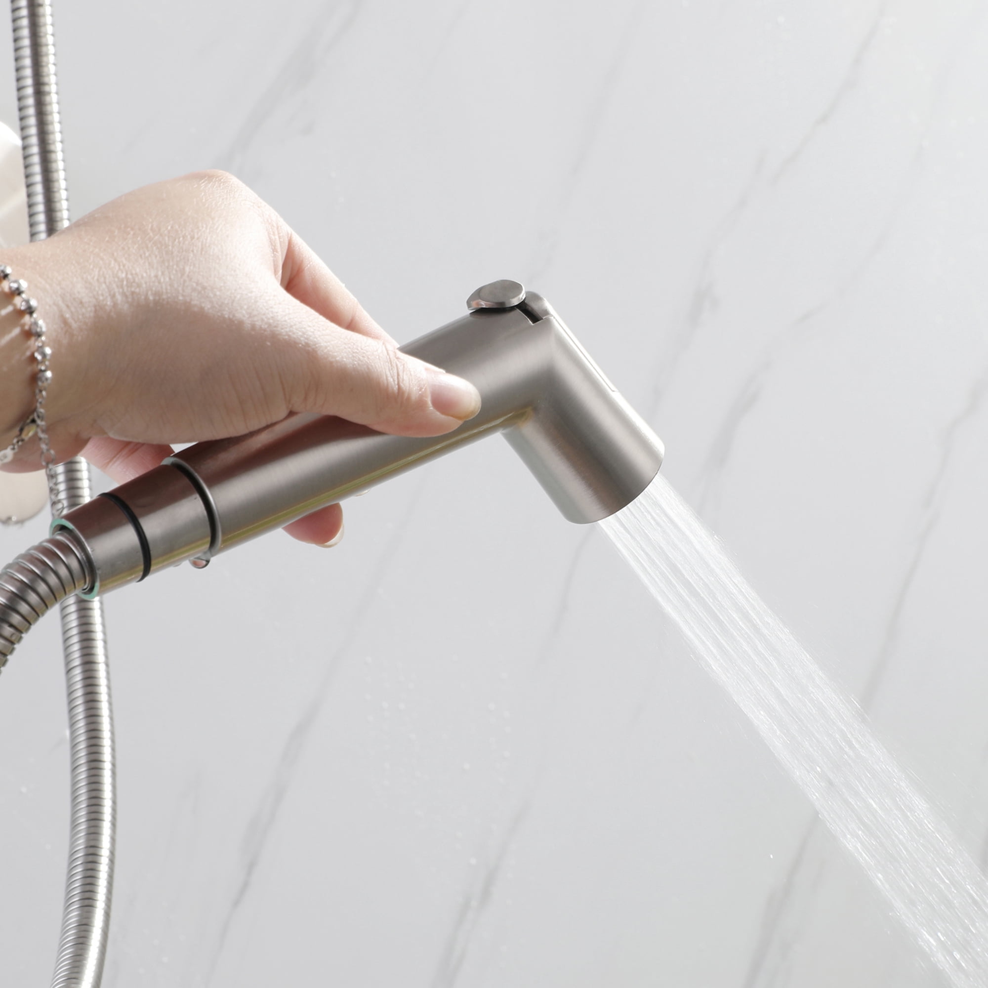 Sumerain Brushed Nickel Handheld Bidet Sprayer for Toilet, Handheld Jet Sprayer for Toilet, Adjustable Cloth Diaper Sprayer with Brass Diverter Valve