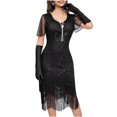 thumbnail image 6 of ZQUUVOU Women's Vintage Beaded Fringe Gown Sparkling Sequin Round Neck Short Sleeve Banquet Dress for Gala Party Black, 6 of 6