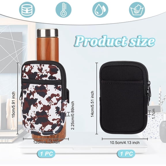 2Pcs 2 Style Water Bottle Pouch Water Bottle Carrier 40oz with Iron Zipper Tumbler Pouch with Pocket Gym Tumbler Pocket Cup Accessories for Cards Keys Wallet Earphone Outdoors Sports