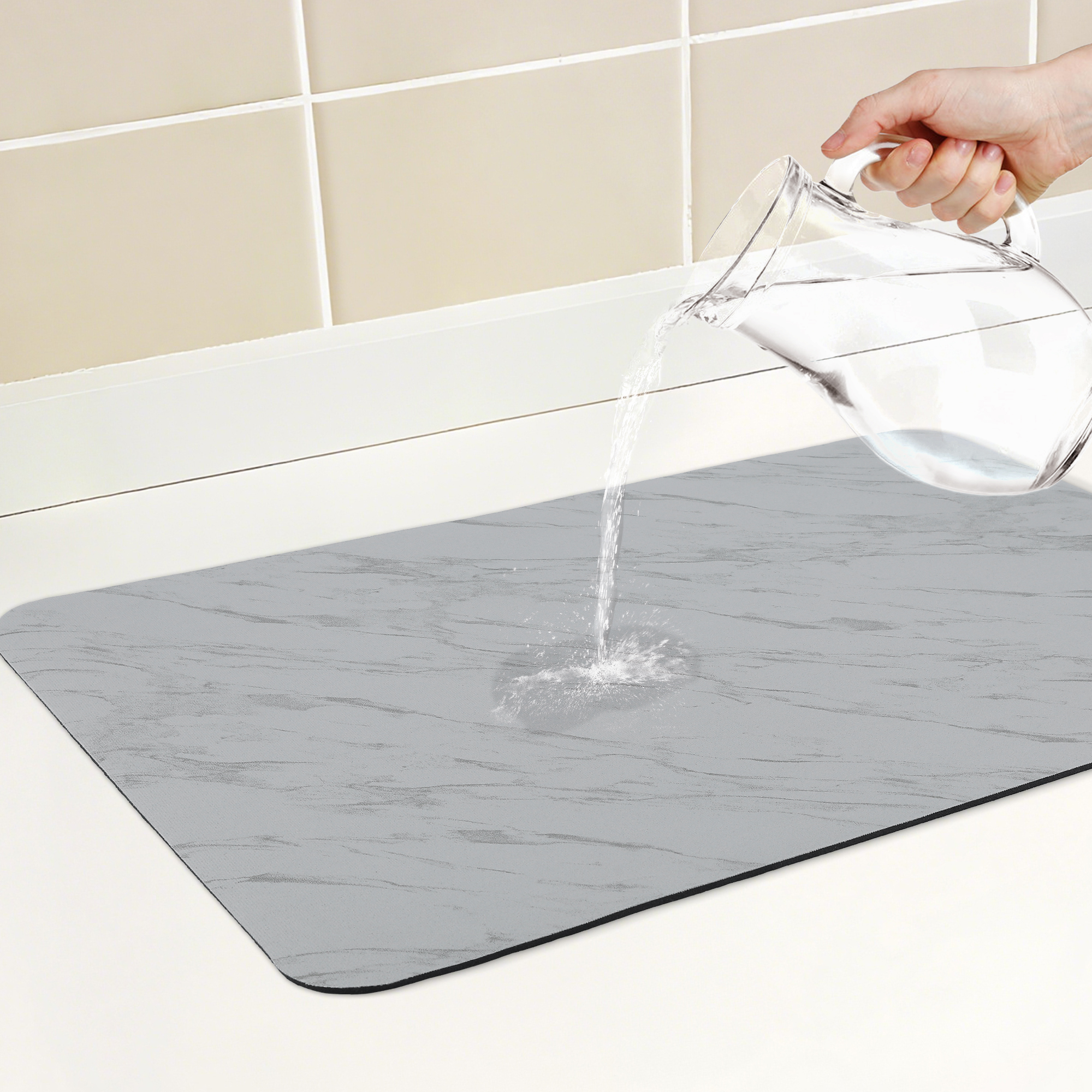 Unique Bargains Diatomaceous Stone Dish Drying Mat Dish Drying Mats Gray 23.6*15.7 inch