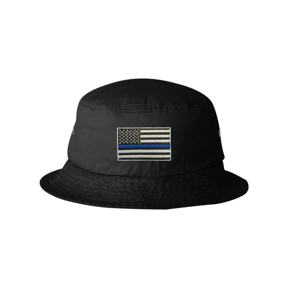 Adult Thin Blue Line USA Flag Embroidered Bucket Cap Dad Hat