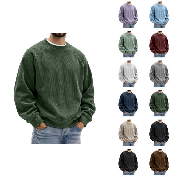 Corduroy Sweatshirts for Men 2026 Fall Winter Long Sleeve Plain Relaxed Fit Crewneck Sweatshirt Mens Pullover Top