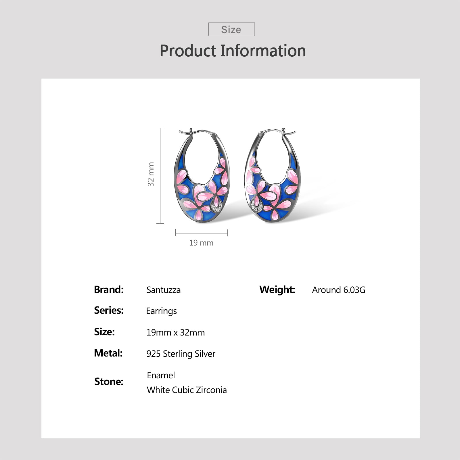 Santuzza Sakura Earrings 925 Sterling Silver Enamel Cherry Blossom Pink Flower Hoop Earrings for Women