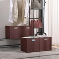 thumbnail image 5 of Cube Storage Bins 13×13 Linen Foldable Box with Handles, Collapsible Organization Basket Set of 4 Large Capacity Drawer for Closet Shelf Cabinet Bookcase Bedroom, Trunk Brown, 5 of 10