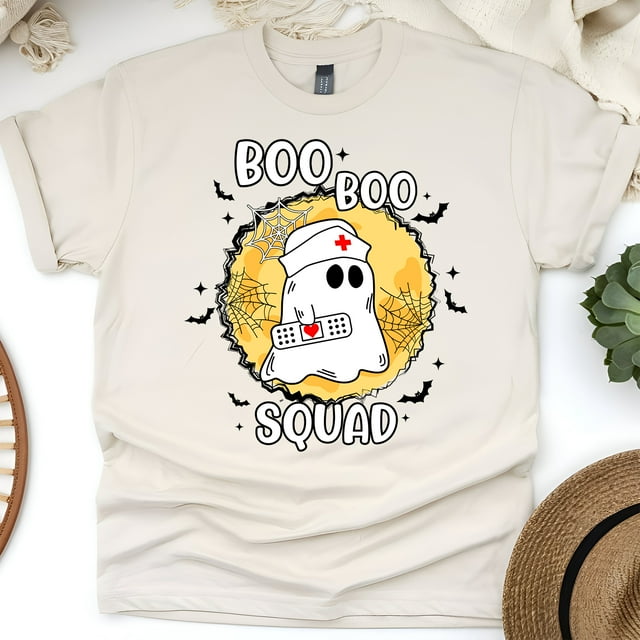 T-Shirt d'Infirmière Boo Boo Squad / Tee-Shirt Graphique Médical Fantôme Mignon, Naturel, Taille M