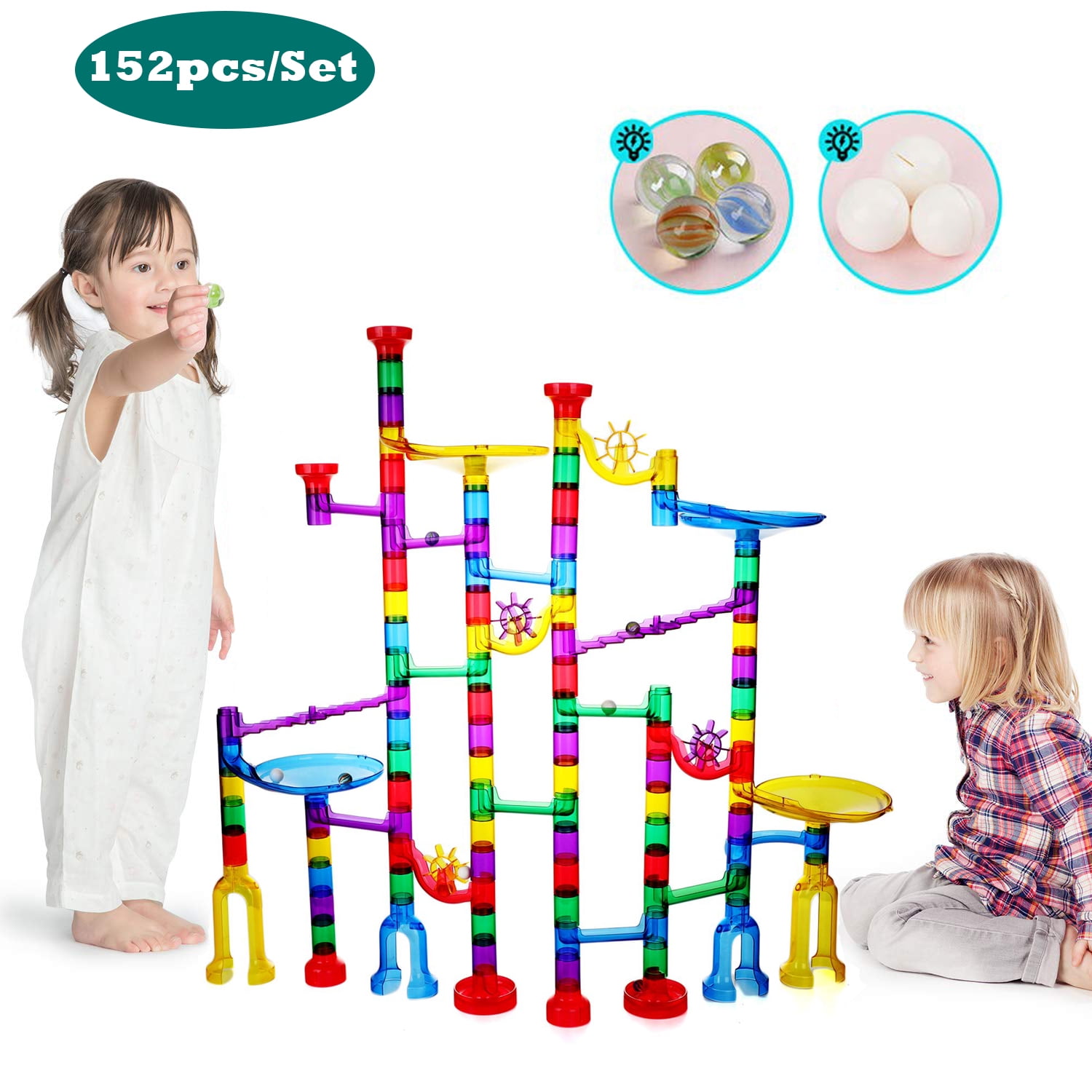 32 Building Pieces Spinning Fun Kids Children Marble Run Toys with 12 Marbles 