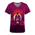 thumbnail image 4 of Shldybc Happy Halloween Womens Nursing Scrubs Tops Working Uniform Short Sleeve V Neck Pumpkin Spiders Ghost Holiday Print Tunic Scrubs Workwear Blouse Scrubs Tops with Pockets-Wine, 4 of 5