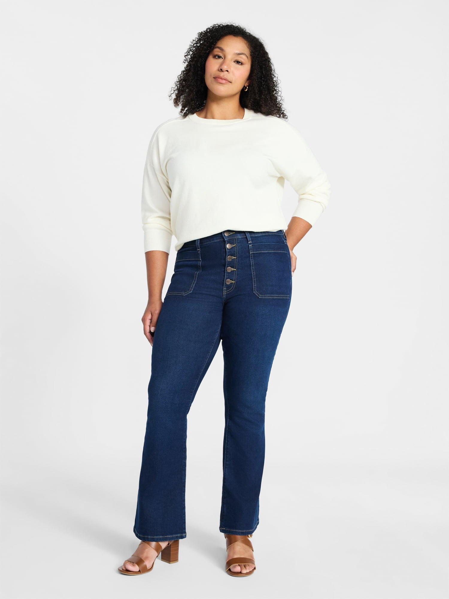Time and Tru Women's Patch Pocket Flare Jeans, 31" Inseam, Sizes 0-22