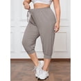thumbnail image 2 of SHOWMALL Plus Size Capri Pants for Women Workout Relaxed Joggers Pants with Drawstring Pockets Gray 1X, 2 of 7