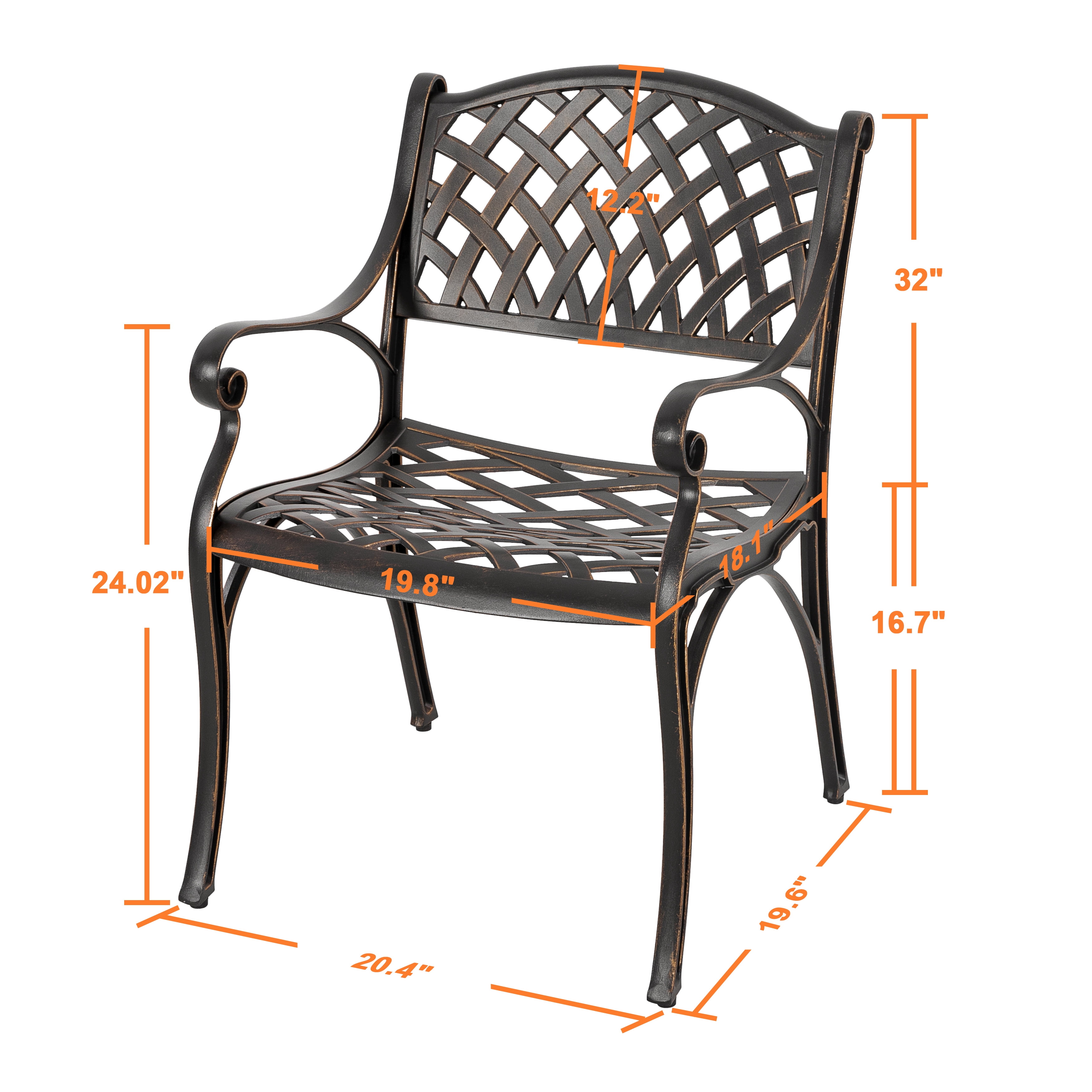 Nuu Garden 2 Piece Cast Aluminum Patio Dining Chairs with Armrests, Outdoor Bistro, Balcony, Backyard, Garden, Black with Gold Speckles