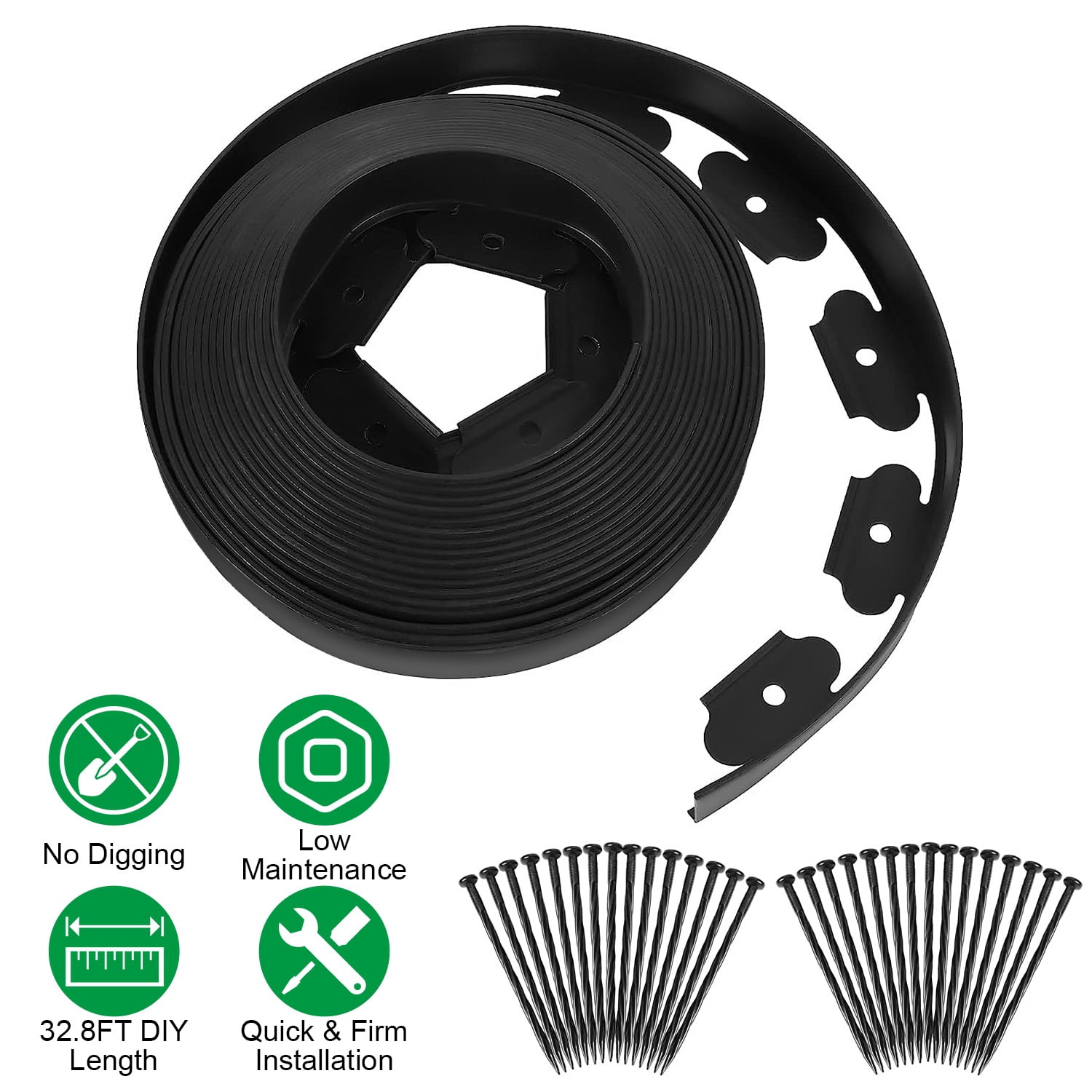 Plastic Garden Edging TeqHome 32.8ft Plastic Landscape Edging with 30 Stakes 2in Tall Border Edging fit for Lawn Garden Grass The Yard Lawn Edging Black