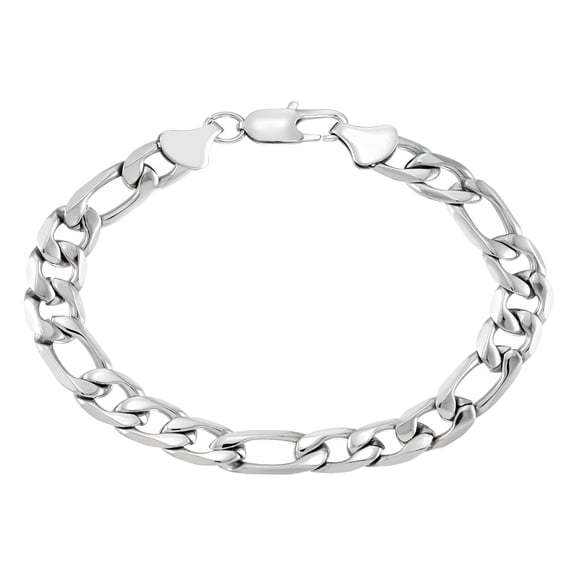 DESIGNICE Men Solid Bold Figaro Bracelet in Brilliant White Stainless Steel, 9".