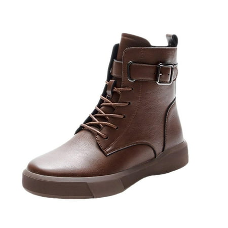 

DVKOVI Comfortable Women s Dress Shoes Womens Ankle Cowboy Boots Fashionable and Versatile British Retro Belt Plus Velvet Short Soft Insole Warm Breathable Lining for Ladies Fall Winter Brown 38