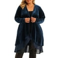 thumbnail image 1 of Agnes Orinda Women's Plus Size Cardigan Ruffled Asymmetric Open Front Long Velvet Jackets 3X Dark Blue, 1 of 6