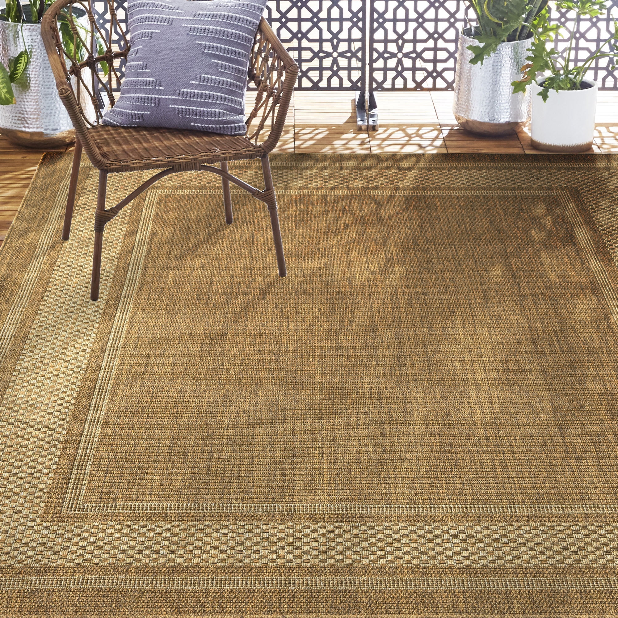 Home Dynamix Tripoli Julie Modern Border Indoor/Outdoor Area Rug, Brown/Ivory, 7'10"x10'2"