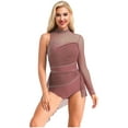 thumbnail image 3 of Kaerm Women's Rhinestones Lyrical Dance Dress Asymmetrical Skirted Leotard Figure Skating Dress Dusty Pink XL, 3 of 5