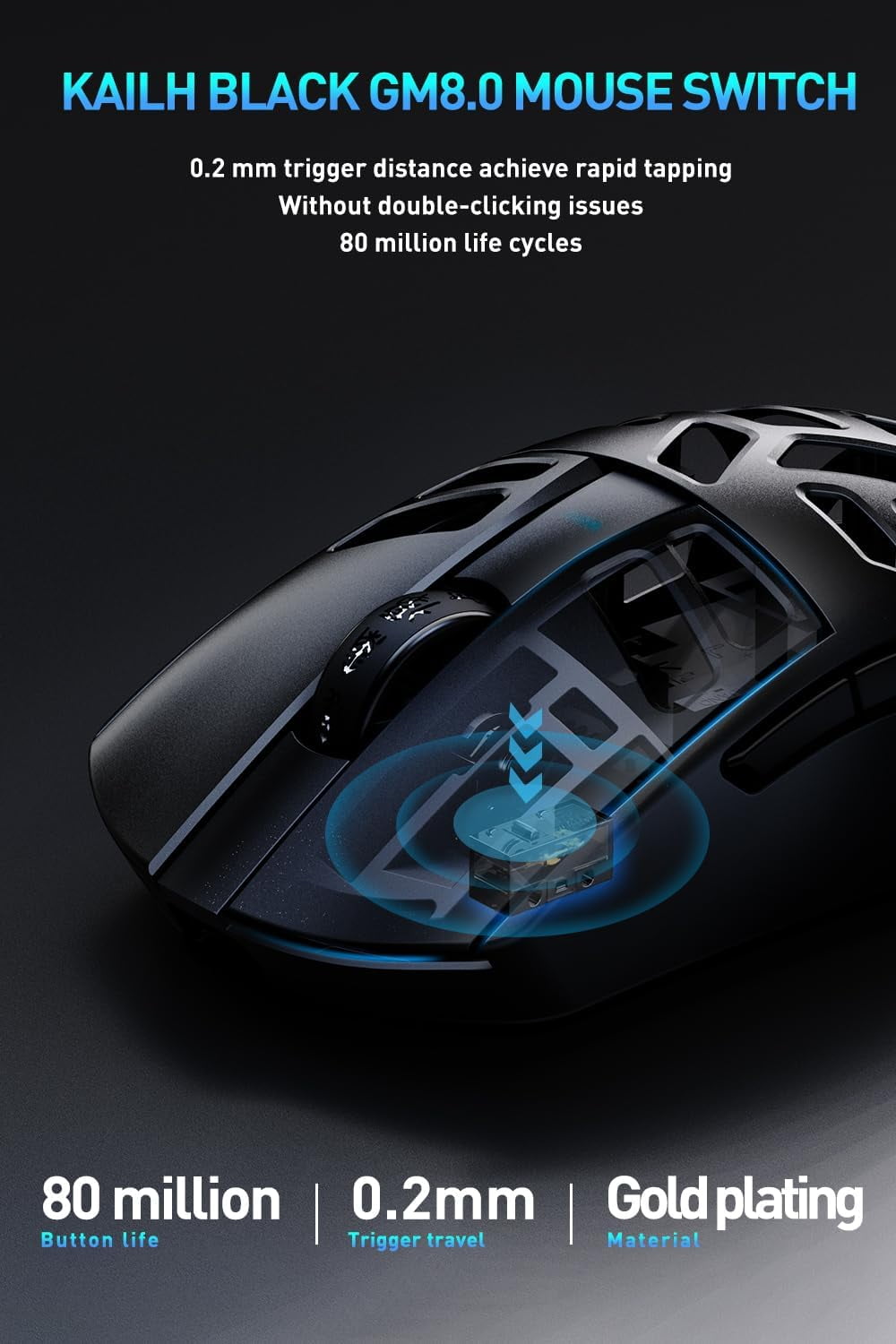 DAREU A950pro 4K Wireless Gaming Mouse:55g Ultra-Lightweight,4KHz Polling Rate,PAW3395 Optical Sensor,26K DPI,6 Programmable Buttons,Support 15min Fast Charging &Tri-mode Connection (Black)