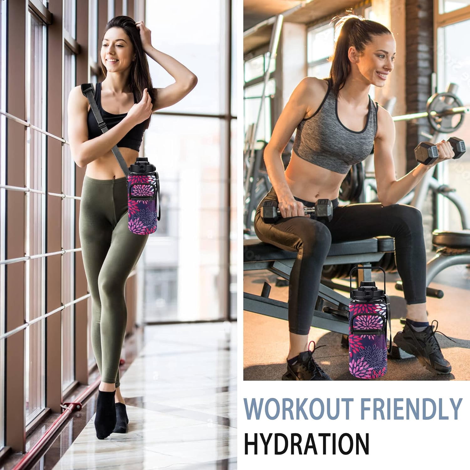 Half Gallon Water Bottle with Sleeve 1/2 Gallon Water Bottle 64 Oz Water Bottle with Time Marker, Motivational Water Bottle Half Gallon Water Bottle with Straw for Women Gym Yoga Pregnance