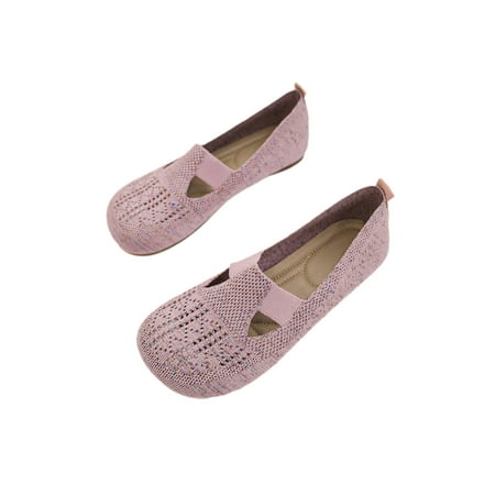 

Woobling Women Walking Shoe Closed Toe Ballet Flat Slip On Flats Ladies Casual Shoes Comfort Knit Upper Non-slip Purple 5
