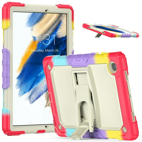 Allytechgroup Shockproof Case with Screen Protector for Samsung Galaxy Tab A8 10.5" SM-X200 X205 X207, Rugged Bumper Anti-Scratch Kickstand Shoulder Strap Kids Friendly Case Cover, Colorful Rose